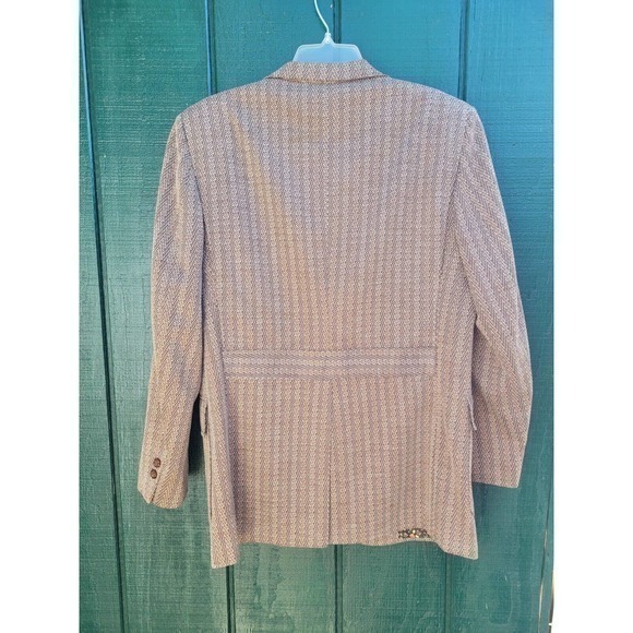 Vintage Malibu of Beverly Hills  Men's Brown Herringbone ish 2 Button Blazer - Picture 9 of 10